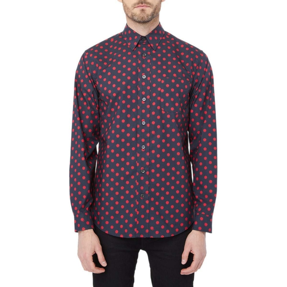 Marni Smiley Button Down Shirt Black Red Smiley Face Print Mens Sz 52 IT / L